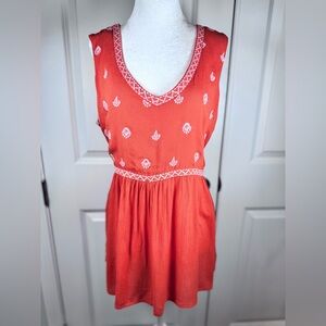 Sanctuary Boho Embroidered Coral Tank Top Summer Coastal Casual Festival M